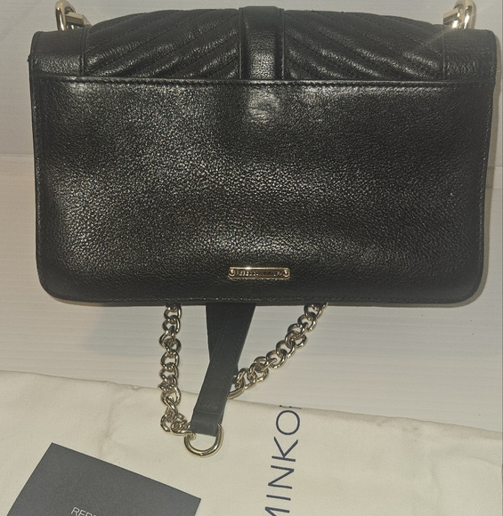Rebecca Minkoff Love Crossbody Bag Black Chevron Quilted Leather with Gold Chain - Picture 14 of 16